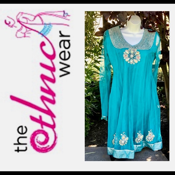 Dresses & Skirts - Heavy Net Stone Embroidered Anarkali Long Kurti